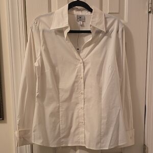 WORTHINGTON WOMEN'S WHITE CRISP LONG SLEEVE FRONT BUTTON BLOUSE SHIRT SIZE 14